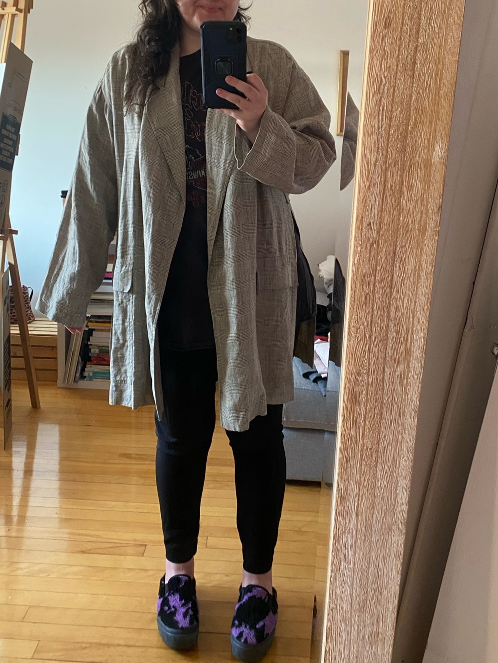 Lagenlook RODIER Linen Light Gray Oversized Open-Front Blazer Light Jacket
